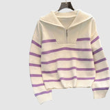 Astrid – Dámský pruhovaný svetr s polovičním zipem