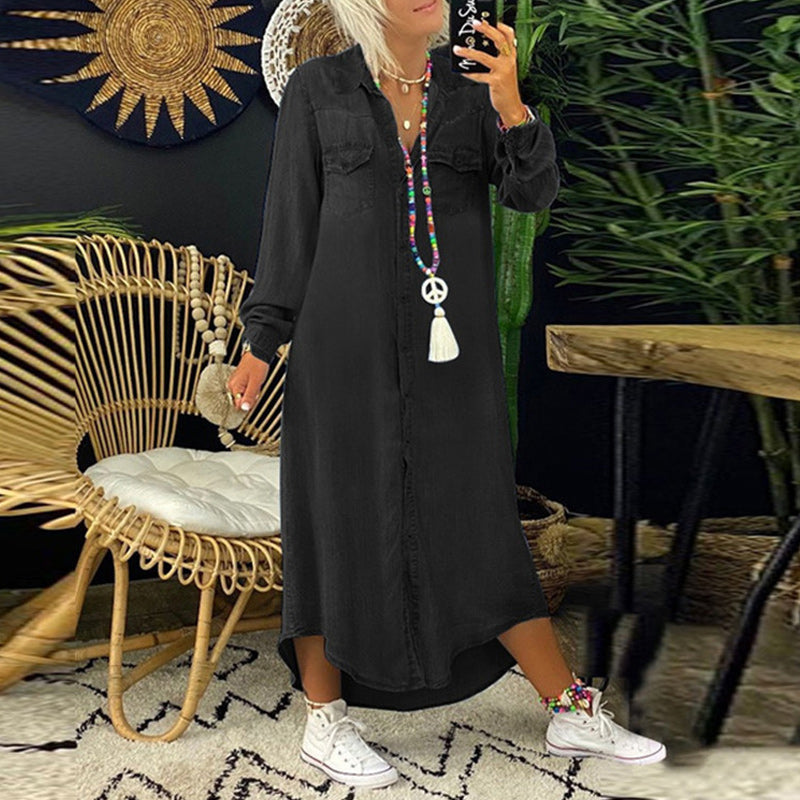 Aberley - Dlouhé denimové maxi šaty