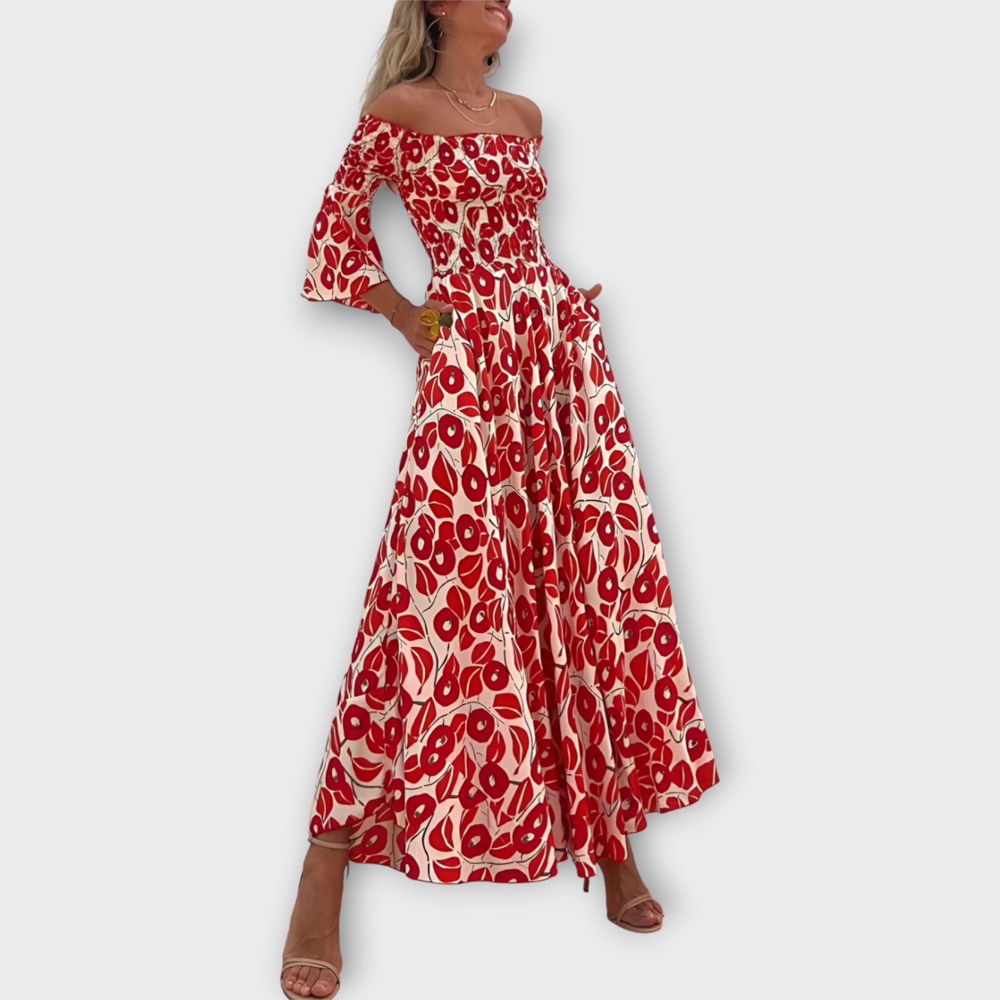 Dlouhé Šaty S Odhalenými Rameny Romantický Střih Elegantní