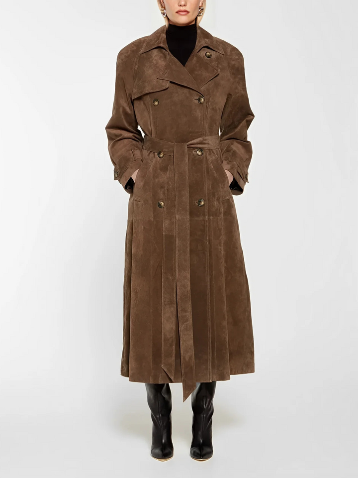 Clara - Elegantní trench coat z imitace semiše