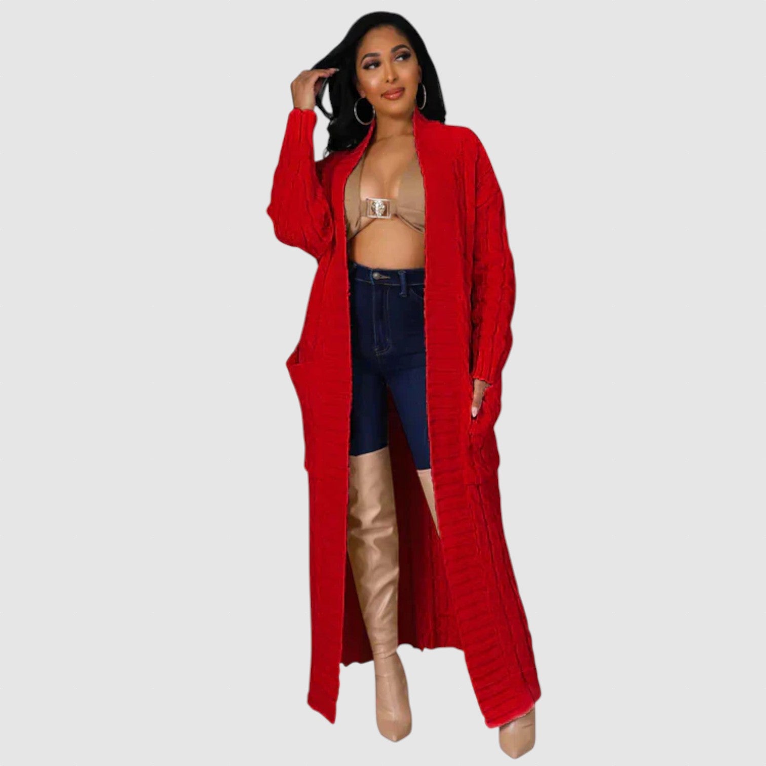 Theodora - V-krk Dlouhý volnočasový cardigan