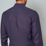 Lněná košile s bandovým límcem námořnická modrá