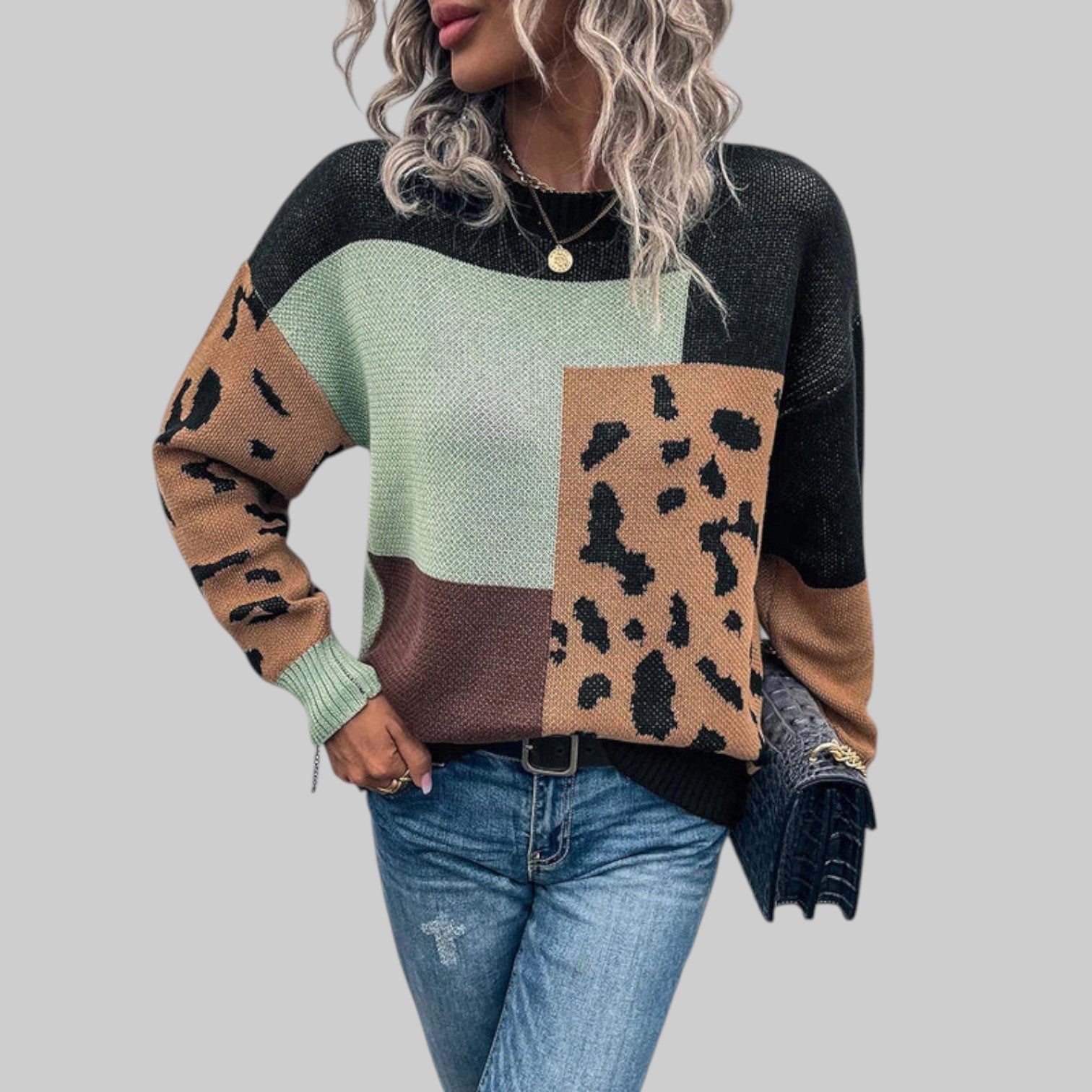 Le Clair - Vintage tričko s leopardskim vzory a patchwork detaily