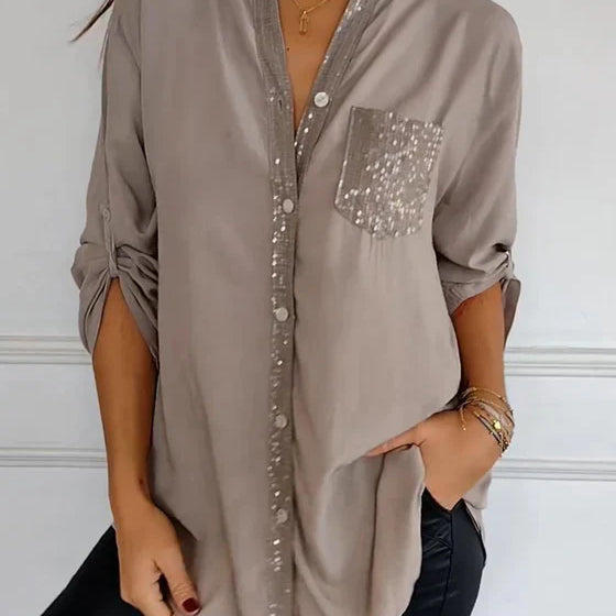 Ada - Lehká blůza s flitrovými knoflíky