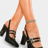 Orlanda - saténové podpatky s dvojitým páskem a páskem kolem kotníku