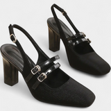 Orlanda - saténové podpatky s dvojitým páskem a páskem kolem kotníku