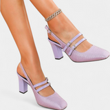 Orlanda - saténové podpatky s dvojitým páskem a páskem kolem kotníku