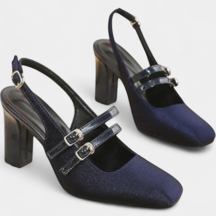 Orlanda - saténové podpatky s dvojitým páskem a páskem kolem kotníku