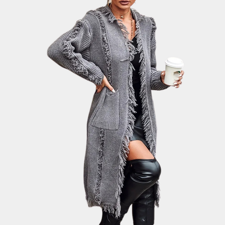 Raquela - Trendy pletený dlouhý cardigan